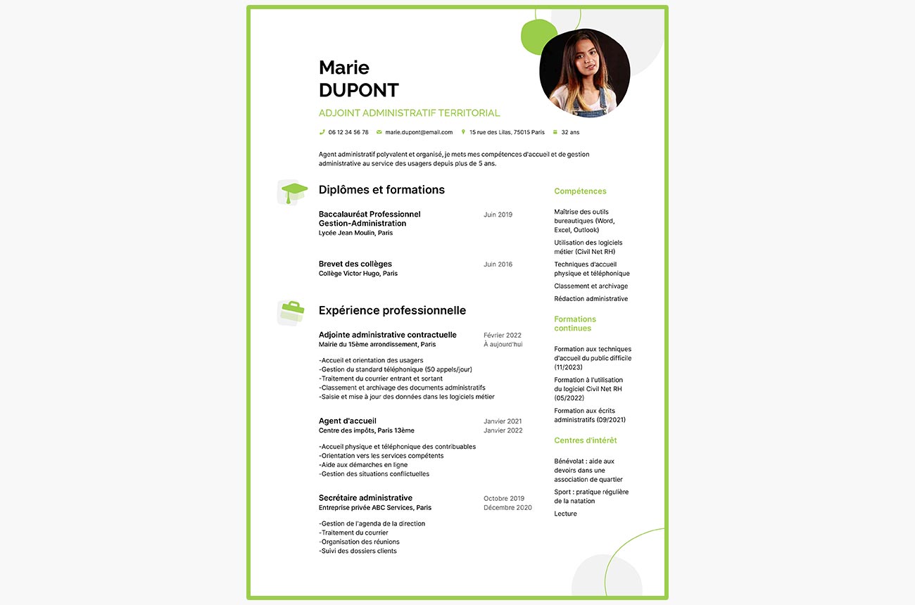 exemple de CV pour la fonction publique